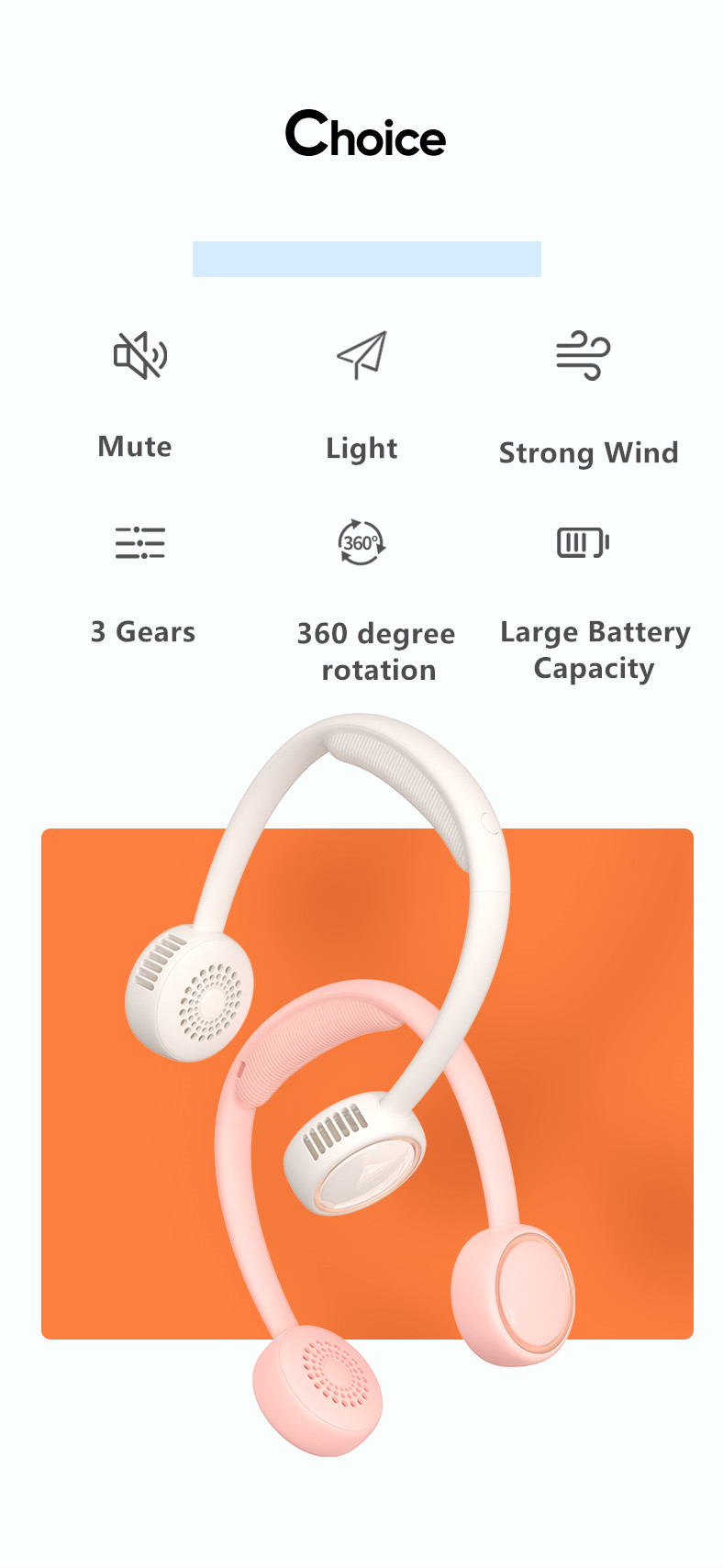 Factory Direct Neck Fan ODM/OEM Available 3-Speed Quiet Portable Personal Fan USB Rechargeable Adjustable Angle