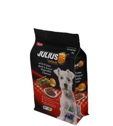 Custom printed k box pouch for dog food packaging, flat bottom bag of dog food