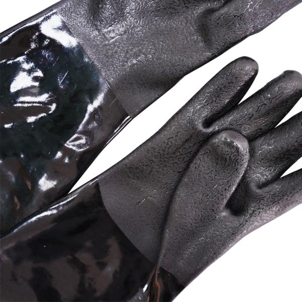 Triple Dipped PVC Chemical Safety Gloves Black Textured Grip Cotton Lined Sandy Finish Work Gloves