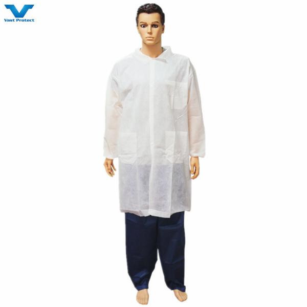 Closure Velcro Shirt Collar Elastic Cuffs 30GSM Disposable Lab Coats for Food Industry