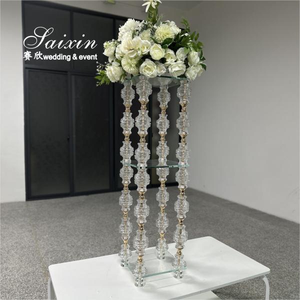 Venda Quente Cristal Com Ouro Metal Desing Flor Stand Para Pedaços Centrais de Casamento