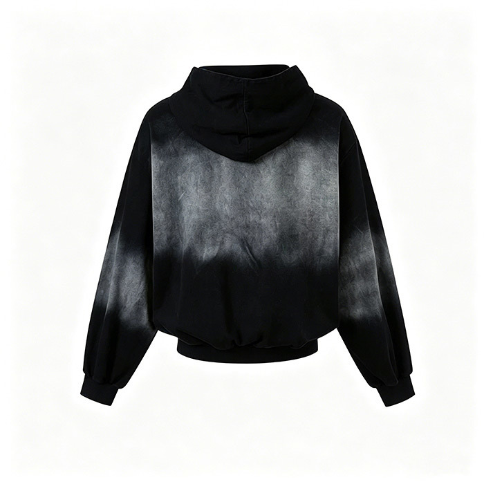 380GSM Men's Heavyweight Hoodie Gradient Vintage Wash Full Zip Hooded Jacket Oversized