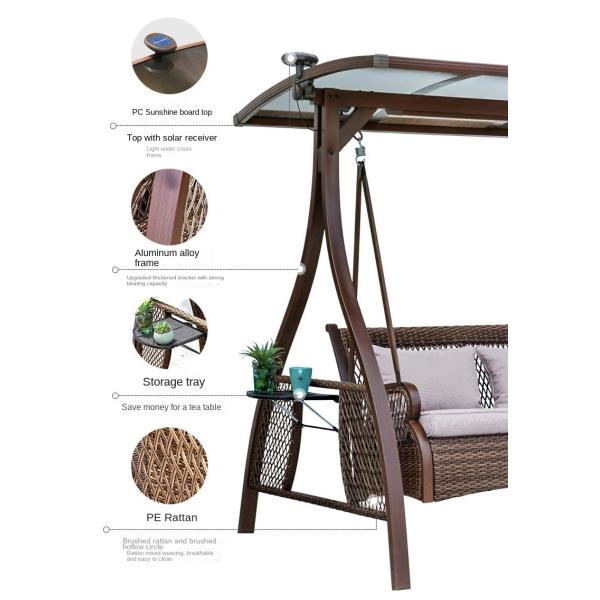 2 Seat Porch Patio Garden Swing Chair With PE Rattan Seat And Aluminium Alloy Frame