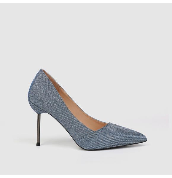Glitter PU ODM Women Pointed Toe Pumps High Heels Rubber Bottom