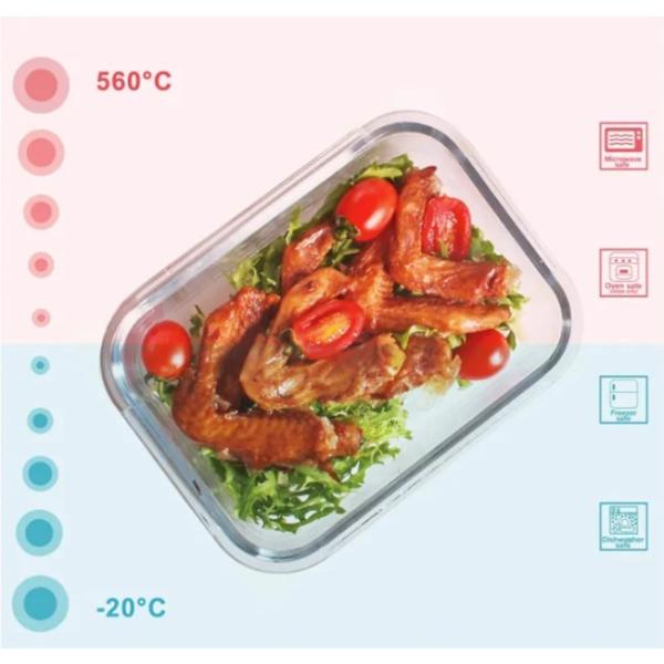 Contenant alimentaire en verre à haute teneur en borosilicate avec couvercle en PP à deux verrous