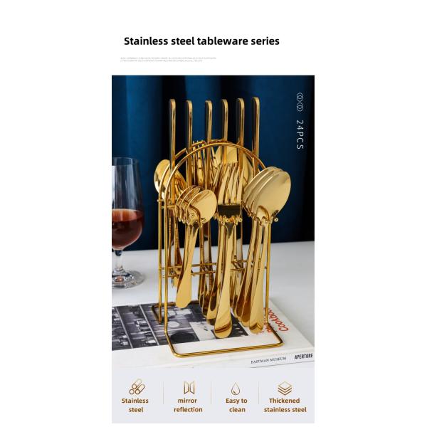 24 PCS Gold Flatware Set for Party Customized Stainless Steel Cutlery Knife Spoon Fork