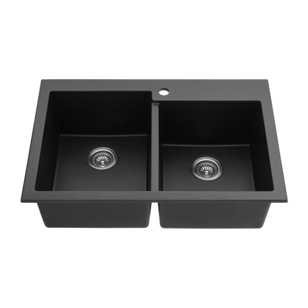 33 Inch Black Double Bowl Drop-in Granite/Quartz Kitchen Sink