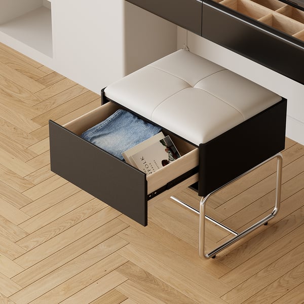 Villa Bedroom Small Black Makeup Vanity Desk With Drawers And LED Lights