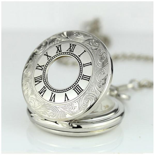 Alloy Skeleton Movement Silver Pocket Watches For Mens , Man's Pocket Watch