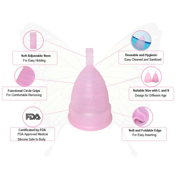 China Factory Custom FDA  100% Medical Silicone Eco Friendly Menstrual Cup