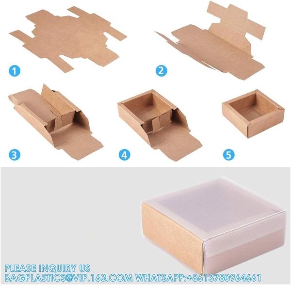 Square Brown Kraft Boxes Heavy Duty Paper Gift Box With Clear Windows 3.3x3.3x1.2 For Party Favor Treats, Bakery