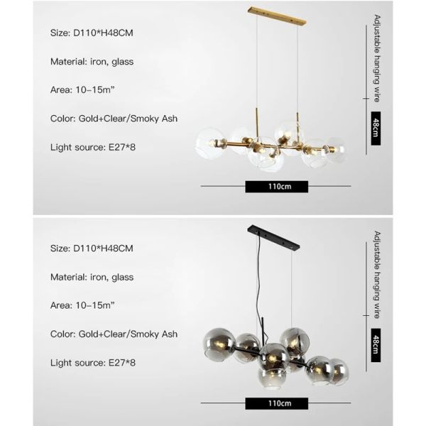 Nordic Glass Chandelier for Dining Room Kitchen Living Room Bedroom Glass Ball Black Ceiling Pendant Lamp (WH-AP-671)