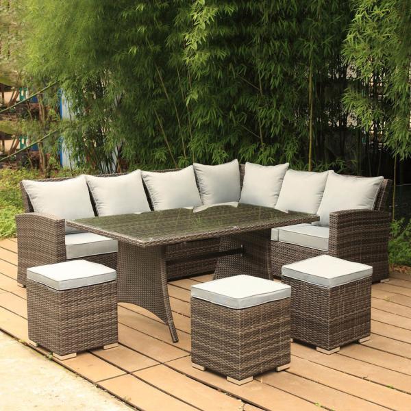 Patio Furniture Set Outdoor Sectional Sofa Conversation Set All Weather Wicker Rattan Couch Dining Table & Chair