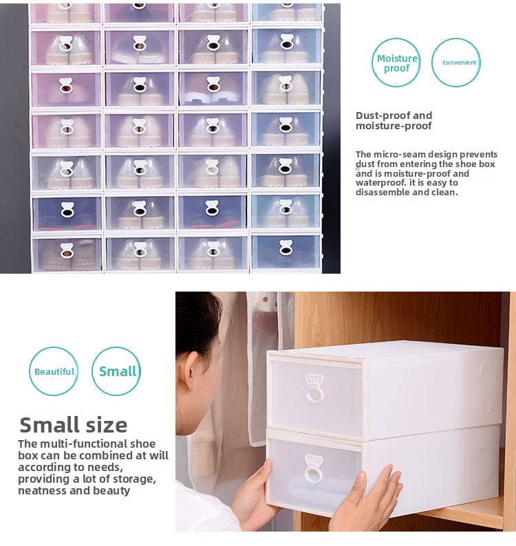 Dustproof Drop Front Plastic Shoe Boxes Transparent Pull Out Organizer Durable Storage Space Saver for Dorms
