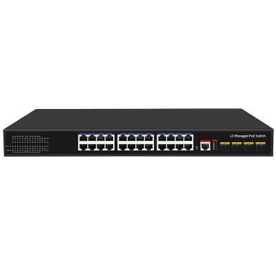 24 Port PoE Switch 10G Fiber300W Budget USB Console L3 Managed AC Input