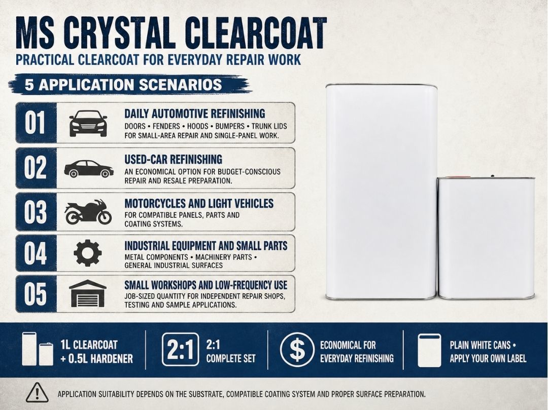Economical 2K Crystal Gloss Clearcoat 1L 0.5L Hardener for Automotive Refinish Industrial Applications