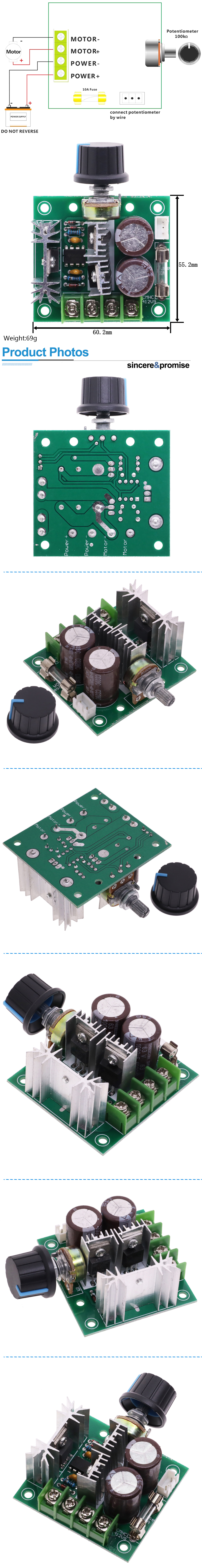 10A 50V Auto PWM Speed Regulator Power Supply Module DC 12V 24V 30V 40V 13KHZ Governor Generator Parts Accessories
