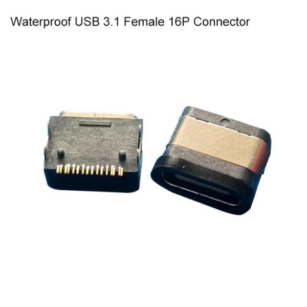 USB 3.1 Type C Female 16P SMT IP67 Waterproof Wire Connectors