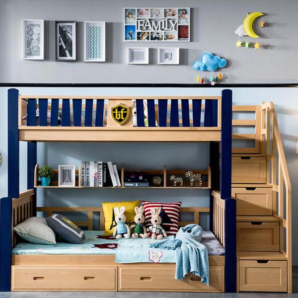 Wood Kids Teenager Bunk Beds Twin Over Full Bedroom Sets OEM