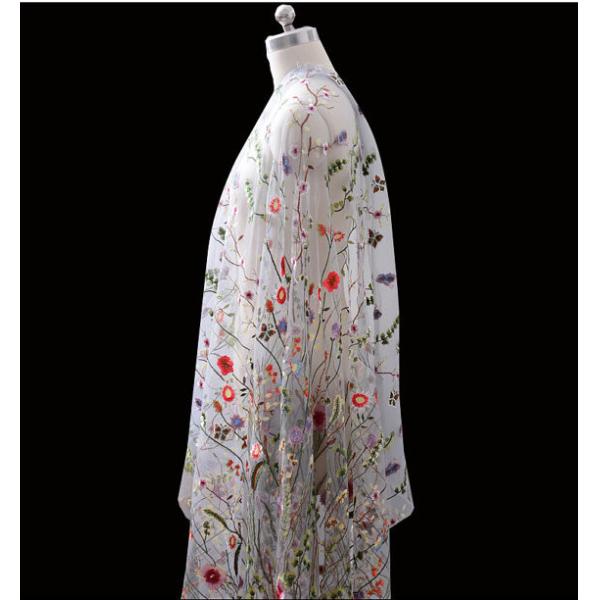 Heavy Embroidered Floral Tulle Lace , Delicate White Mesh Bridal Lace Fabric By The Yard