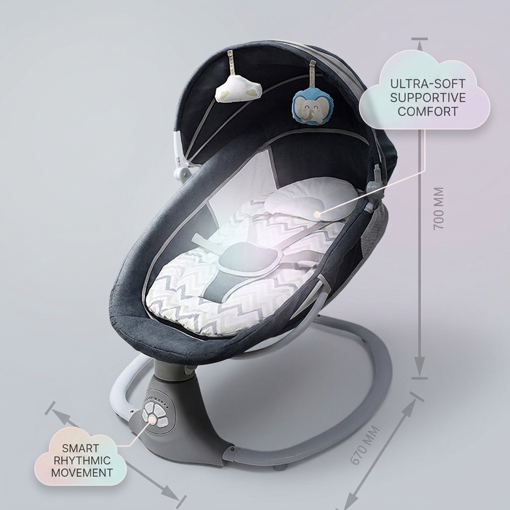USB Powered Electric Infant Rocker Dual Power Battery Drive with Indoor Outdoor Use