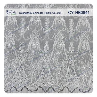 Antique Decorative Eyelash Lace Trim Fabric With Scallop , Floral Lace Trim