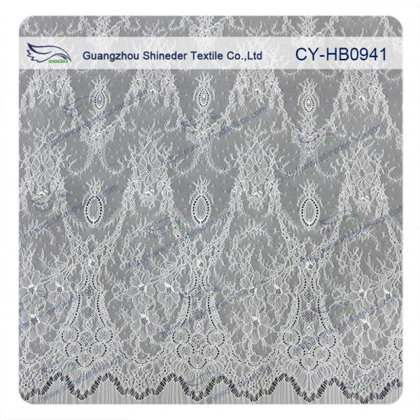 Antique Decorative Eyelash Lace Trim Fabric With Scallop , Floral Lace Trim