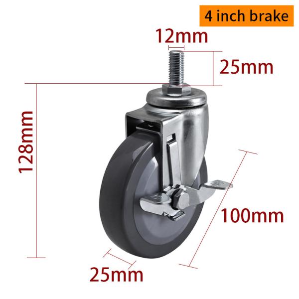 Wear Resistant Light Duty Casters 100mm 4 Inch Metal Casters 364S-74