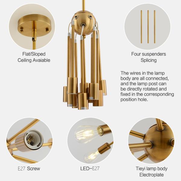 8 lights Bar chandelier hall kitchen island dining room Home Decor black gold sputnik chandelier(WH-VP-72)
