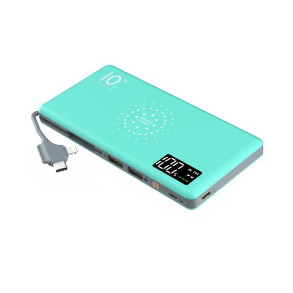 OEM LED Digital Display Wireless Power Bank 10000mAh with 3IN1 Cable and Type-C & MicroUSB Double Input Ports Portable P