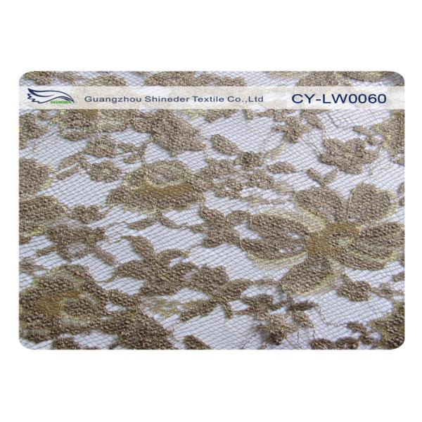 Water Soluble Gold Metallic Embroidered Lace Fabric For Wedding Dresses