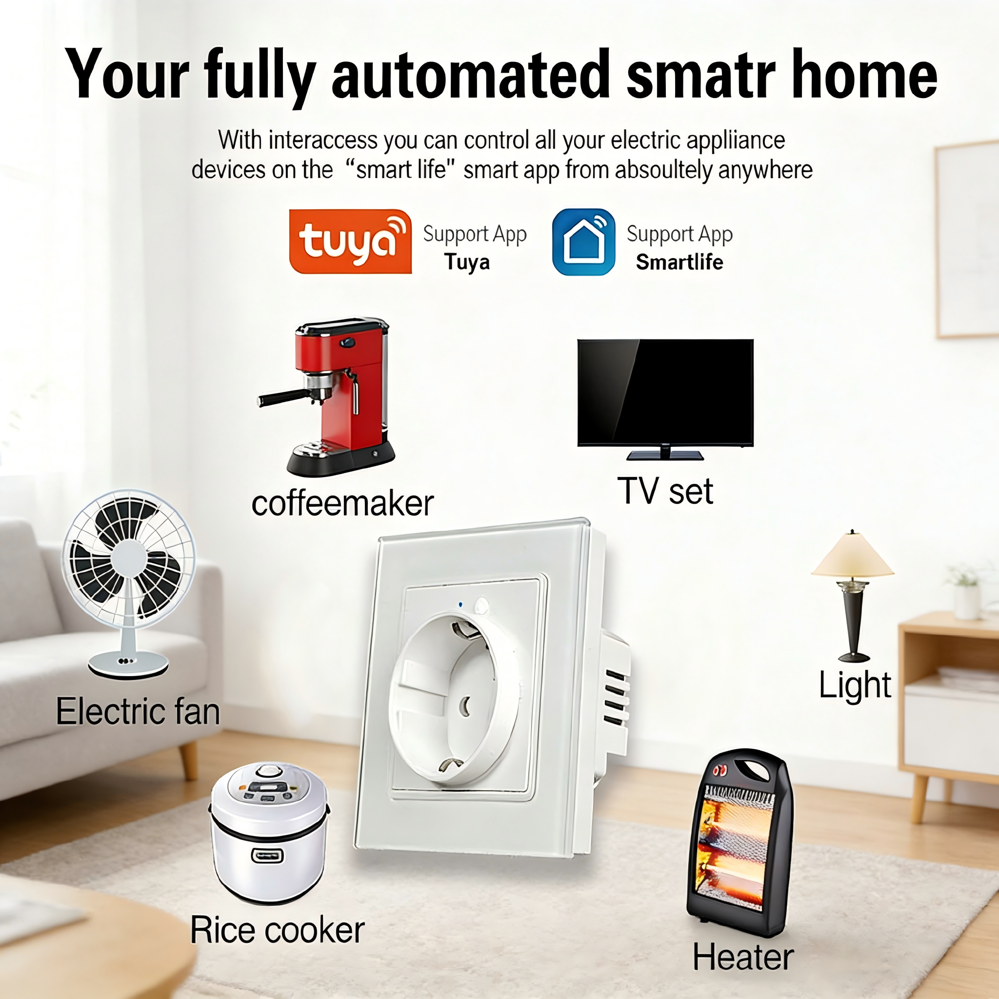 Tuya Smart Home Automation Devices 2.4GHz WiFi Wall Socket Real Time Power Meter 16A