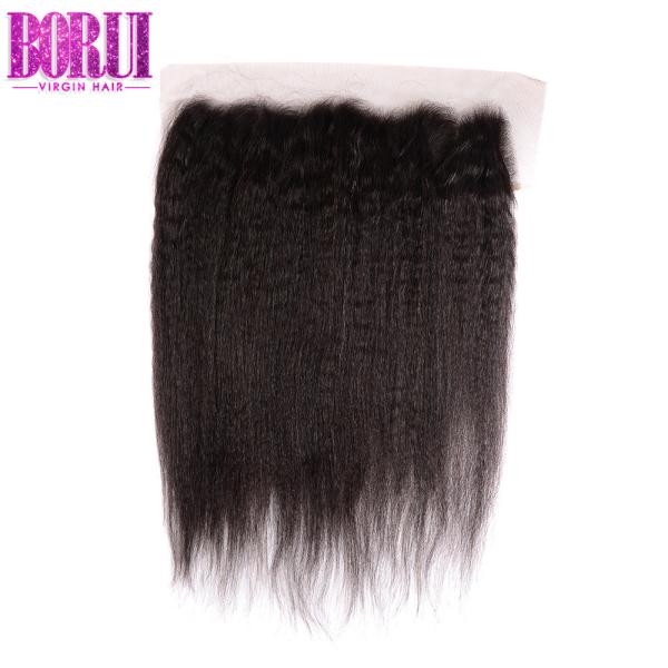 Virgin Malaysian Human Hair Weft With 13*4 Swiss Lace Frontal Kinky Straight Hair Bundle