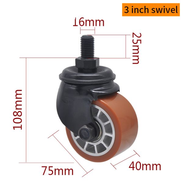 EDL Equipment Casters 3Inch Threaded Swivel E-coated Casters 500Kg Road with Brake M433-86AS