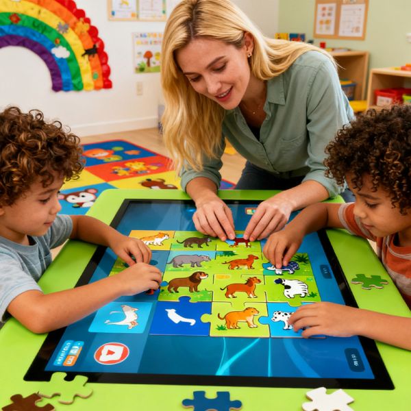 Mesa táctil Android de 43 pulgadas 6.0 con 10 puntos táctiles y 38 kg de peso neto para una experiencia interactiva multiusuario