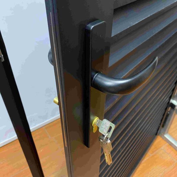 Lock System Customized Aluminium Double Hinged Doors Aluminum Blade Shutter Door Black
