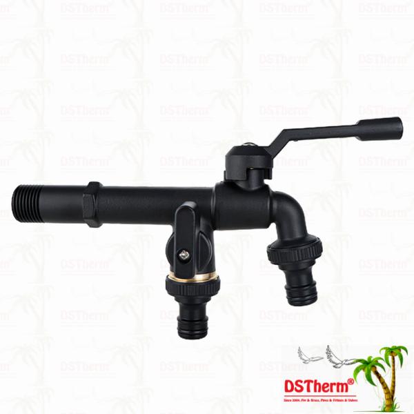 Grifo de latón de alta resistencia con doble salida y boquilla larga, grifos de latón con cuerpo extendido, 1/2*3/4*3/4