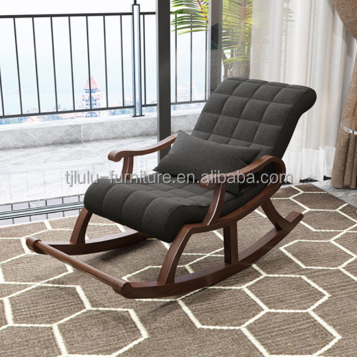 Wooden Rocking Chairs Enhance Your Living Room with this Lazy Recliner Lounge Chair and its Comfortable Velvet Fabric