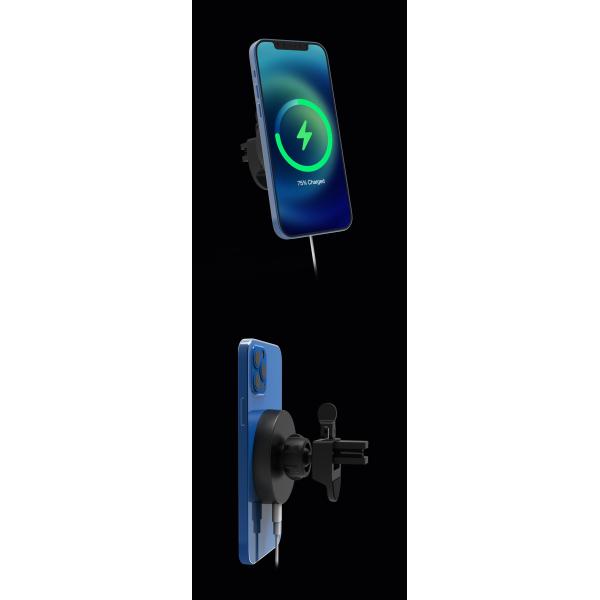 ABS PC Glass Round 205KHz 15W Magnetic Car Phone Charger