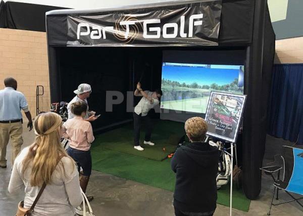 Tenda gaiola esportiva personalizada em PVC preto vedado a ar para simulador de golfe inflável