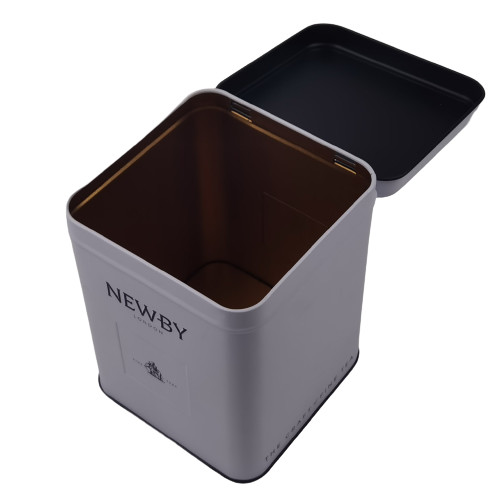Customized Matt Varnish Square Tin Box With Hinged Lid Tea Tin Canister