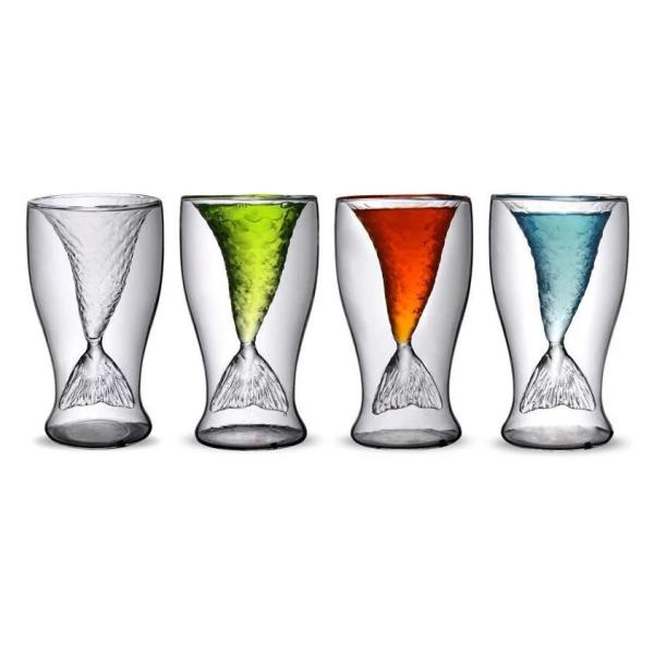 Transhome Mermaid Glass 100ml Vodka Shot Glass Cup Beer Mug Creative Novelty Crystal Double Wall Transparent Mermaid Sho