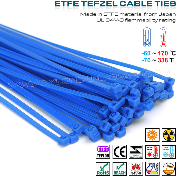 Aqua Blue Teflon Cable Tie 200 x 4.8mm, ETFE Cable Tie 94V-0, Tefzel Cable Tie 50 Lbs for Extreme Environments Blue Teflon Cable Tie 200 x 4.8mm, 94V-0 ETFE Cable Tie 50 Lbs Chemical Resistant Tefzel Cable Tie for Extreme Environments