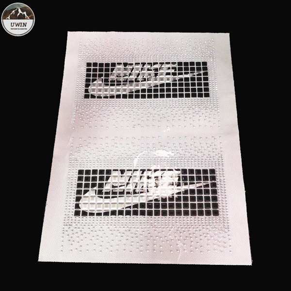 Brand Logo White Rhinestone Applique Patches With Iron / Sew On Backing