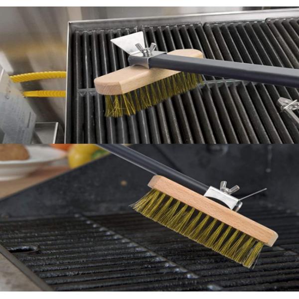 Cepillo de alambre de cobre para horno, Cepillo de limpieza con mango de aluminio resistente, Cepillo para horno de pizza