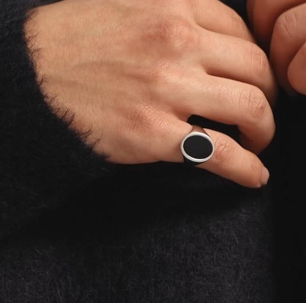 18 carats d'or plaqué Onyx noir 925 argent sterling bague de sceau pour homme
