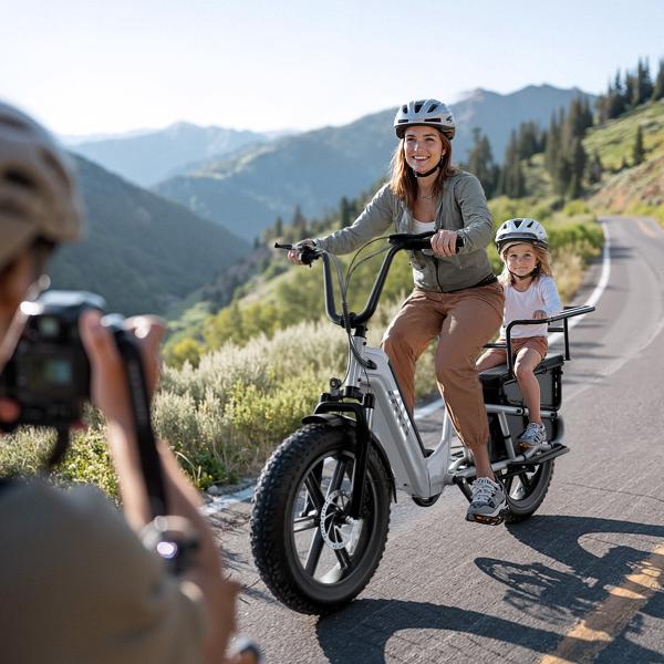 20 Inch Long Tail Electric Cargo Bike 48V Folding Urban Commuter Ebike for Family Kids Pets Large Rack City Transport