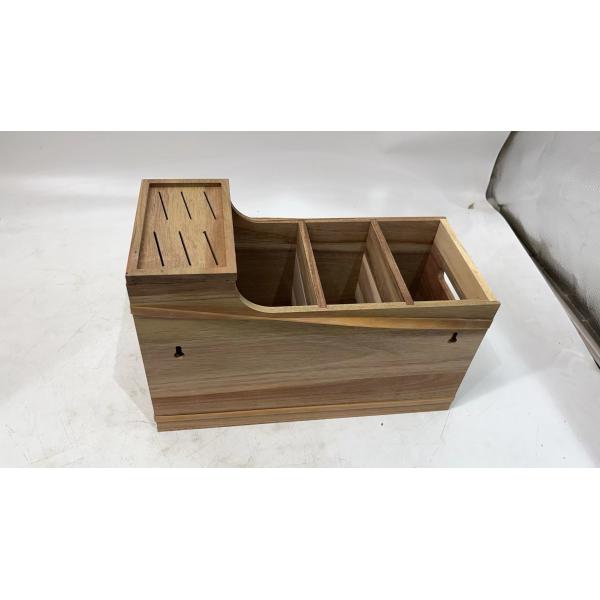 Embossed Acacia Wood Kitchen Counter Storage Box with Large Capacity and Exquisite Design