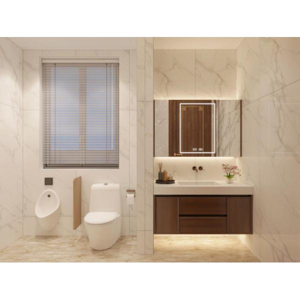 Custom Size Modern Bathroom Vanity Cabinet With Deep Brown Wood Grain Doors