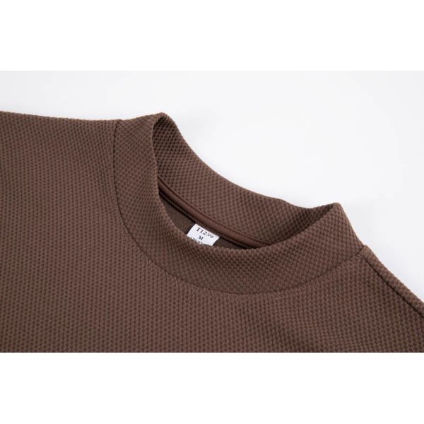 Textured Knit Jersey Coffee Brown Minimalist Design Crew Neck T-Shirt